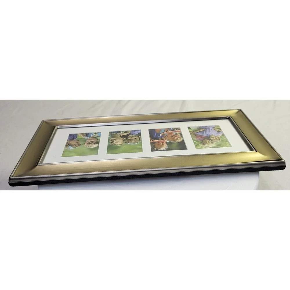Fetco Mix Metal Picture Frame 4 Photo Hang or Stand 10X4 Glass Gold & Silver